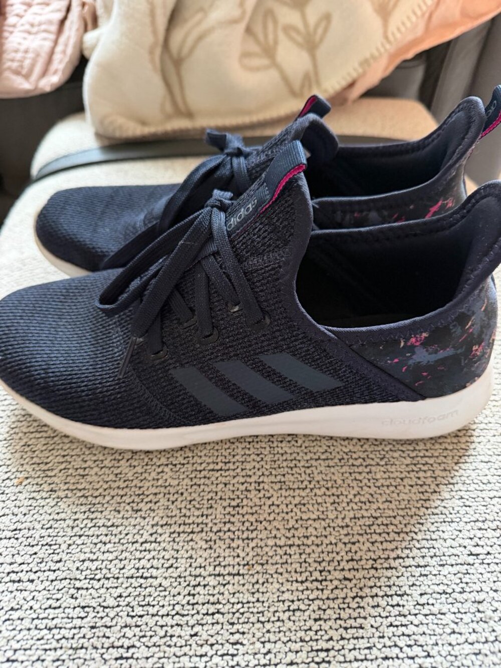 Adidas Cloudfoam Womens Navy Blue Shoes Sneakers 8.5 w/design